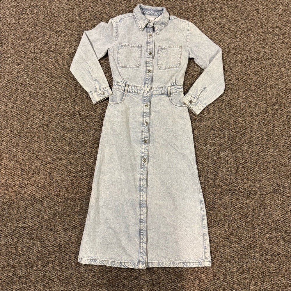 Zara XS Stylish Light Blue Denim Maxi Dress